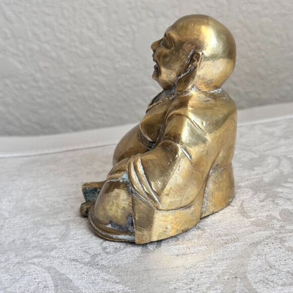 Vintage Solid Brass Laughing Buddha 4" Tall - Picture 6 of 6